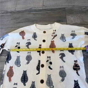 SHEIN Cream Cardigan with Multicolor Cat Print